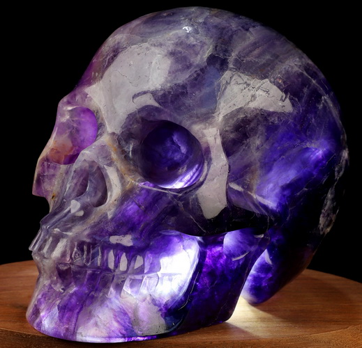 4.6" Fluorite Hand Carved Hollow Crystal Skull Lamp/Light with Led Stand