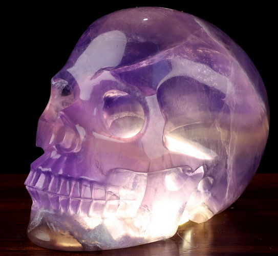 4.6" Purple Fluorite Hand Carved Hollow Crystal Skull Lamp/Light with LED Stand, Super Realistic, Crystal Healing