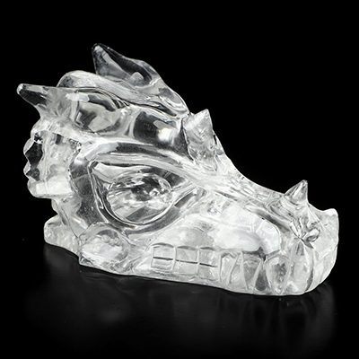 4.0" Quartz Rock Crystal Hand Carved Crystal Dragon Skull Sculpture, Crystal Healing