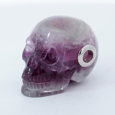 Necklace of 1.1" Fluorite Hand Carved Crystal Skull Pendant, Skull Jewelry