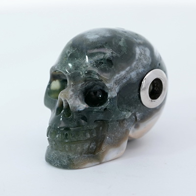 Necklace of 1.1" Ocean Jasper Hand Carved Crystal Skull Pendant, Skull Jewelry