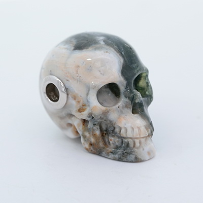 Necklace of 1.1" Ocean Jasper Hand Carved Crystal Skull Pendant, Skull Jewelry