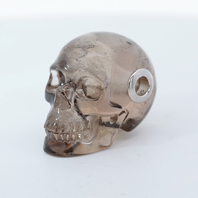 Necklace of 1.1" Smoky Quartz Rock Crystal Hand Carved Crystal Skull Pendant, Skull Jewelry