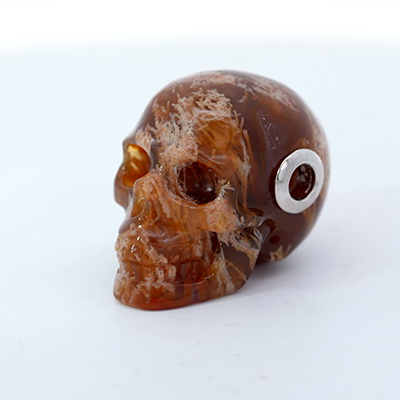 Necklace of 1.1" Moss Agate Hand Carved Crystal Skull Pendant, Skull Jewelry