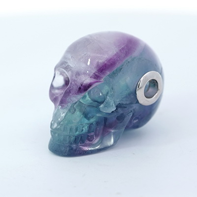 Necklace of 1.1" Fluorite Hand Carved Crystal Skull Pendant, Skull Jewelry