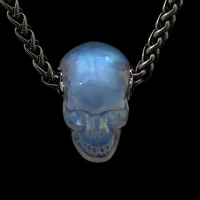 Gemstone Necklace of 0.7" Moonstone Hand Carved Crystal Skull Pendant, Skull Jewelry