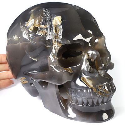 Lifesized 7.6" Agate Hand Carved Crystal Skull, Crystal Healing