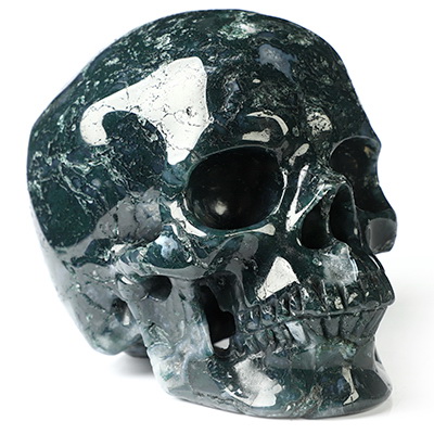 5.1" Green Moss Agate Hand Carved Crystal Skull, Super Realistic, Crystal Healing