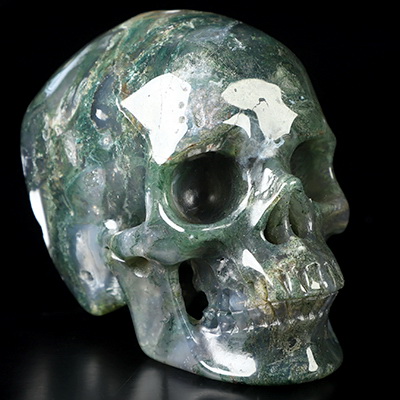 3.5" Green Moss Agate Hand Carved Crystal Skull, Super Realistic, Crystal Healing