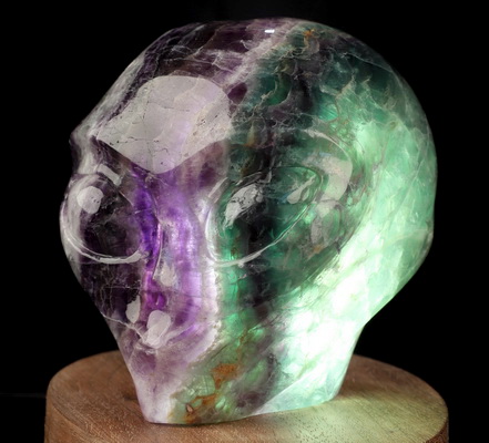 3.5" Fluorite Star Being Hollow Female Alien Crystal Skull Companion Lamp/Light with Led Stand