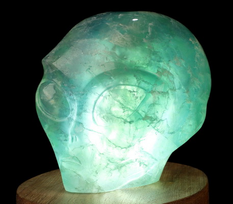 3.4" Fluorite Star Being Hollow Female Alien Crystal Skull Companion Lamp/Light with Led Stand