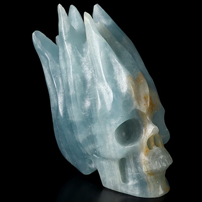 4.1" Blue Onyx Hand Carved Flaming Crystal Skull, Crystal Healing