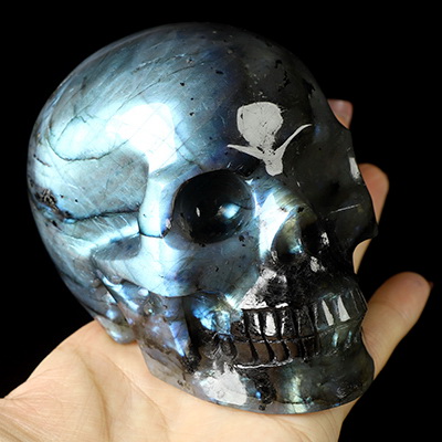 3.9" Labradorite Hand Carved Crystal Skull, Realistic, Crystal Healing