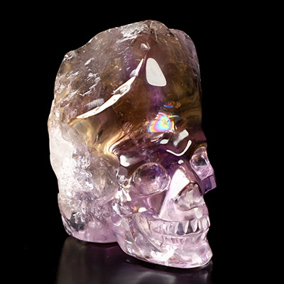 Gemstone 1.6" Ametrine Hand Carved Crystal Skull Fine Art Sculpture, Crystal Healing