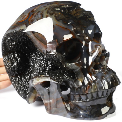 Amazing Lifesized 7.8" Premium Brazilian Agate Hand Carved Crystal Skull, Crystal Healing
