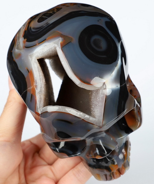 4.7" Premium Brazilian Agate Geode Hand Carved Crystal Skull, Crystal Healing