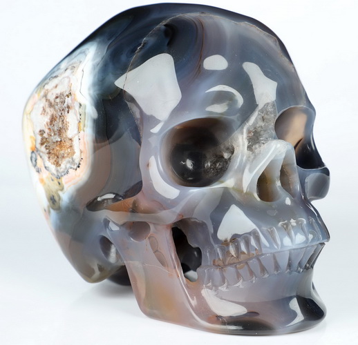 5.1" Premium Brazilian Agate Hand Carved Crystal Skull, Super Realistic, Crystal Healing
