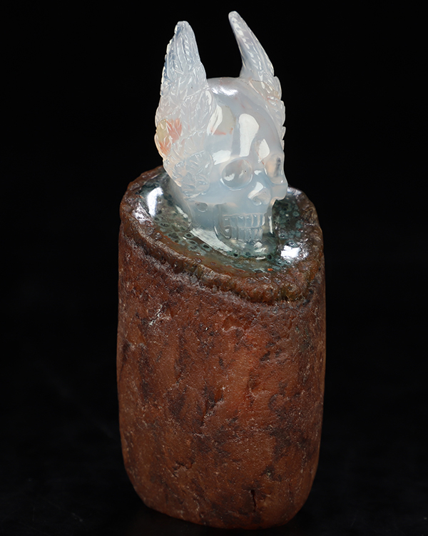 The Lord, 3.1" Gobi Agate Hand Carved Crystal Skull Fine Art Sculpture, Crystal Healing