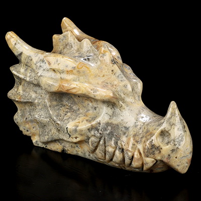 5.1" Crazy Lace Agate Hand Carved Crystal Dragon Head Skull Sculpture, Crystal Healing