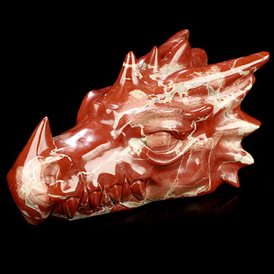5.8" Red Jasper Hand Carved Crystal Dragon Head Skull Sculpture, Crystal Healing