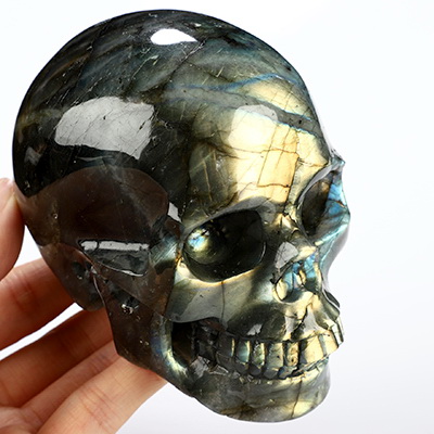 4.1" Flash Labradorite Hand Carved Crystal Skull, Realistic, Crystal Healing