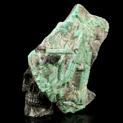 Gemstone 4.1" Emerald Hand Carved Crystal Skull Fine Art Sculpture, Crystal Healing