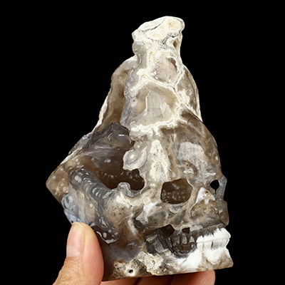 4.1" Indonesian Agate Hand Carved Crystal Skull Fine Art Sculpture, Crystal Healing