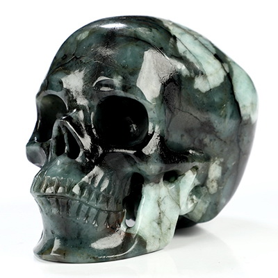 Gemstone 3.0" Emerald Hand Carved Crystal Skull, Super Realistic, Crystal Healing