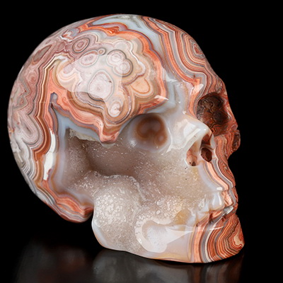 Gemstone 2.0" Red Crazy Lace Agate Geode Hand Carved Crystal Skull, Realistic, Crystal Healing
