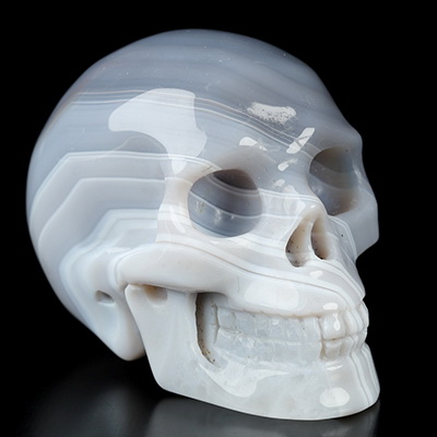 2.0" Gray & White Agate Hand Carved Crystal Skull, Realistic, Crystal Healing
