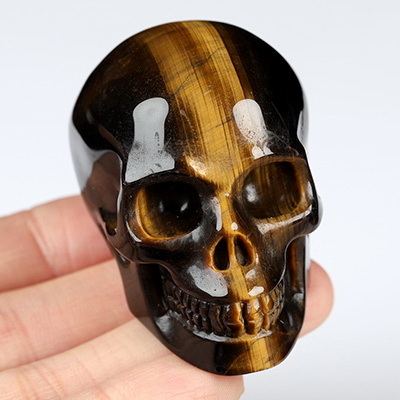 2.0" Gold Tiger's Eye Hand Carved Crystal Skull, Realistic, Crystal Healing