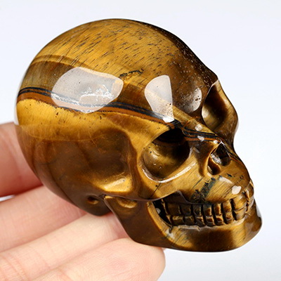 2.0" Gold Tiger's Eye Hand Carved Crystal Skull, Realistic, Crystal Healing