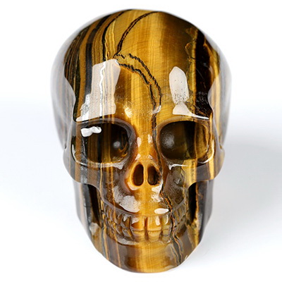 2.0" Gold Tiger's Eye Hand Carved Crystal Skull, Realistic, Crystal Healing