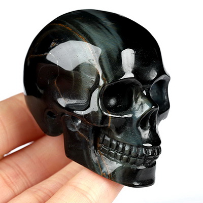 2.0" Blue Tiger's Eye Hand Carved Crystal Skull, Realistic, Crystal Healing