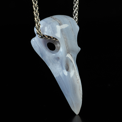 Gemstone Necklace of 2.2" Blue Lace Agate Hand Carved Crystal Skull Pendant, Skull Jewelry