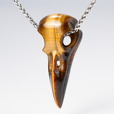 Necklace of 2.2" Gold Tiger's Eye Hand Carved Crystal Skull Pendant, Skull Jewelry