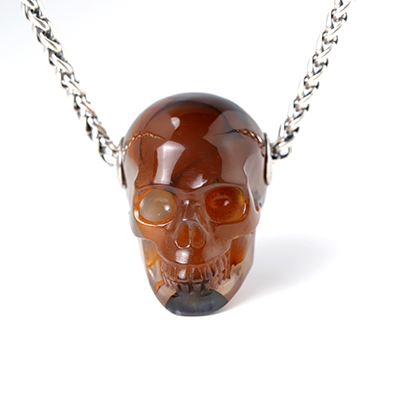 Necklace of 1.1" Carnelian Hand Carved Crystal Skull Pendant, Skull Jewelry