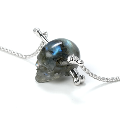 Necklace of 0.9" Labradorite Hand Carved Crystal Skull Pendant, Skull Jewelry