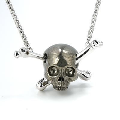 Necklace of 0.9" Pyrite Hand Carved Crystal Skull Pendant with 925 Silver Chain, Skull Jewelry