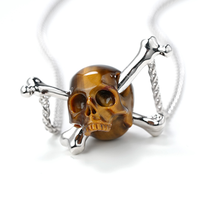 Necklace of 0.9" Gold Tiger's Eye Hand Carved Crystal Skull Pendant, Skull Jewelry