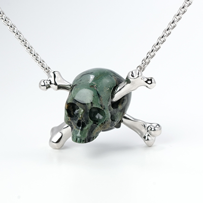 Necklace of 0.9" Kambaba Jasper Hand Carved Crystal Skull Pendant with Silver Chain, Skull Jewelry