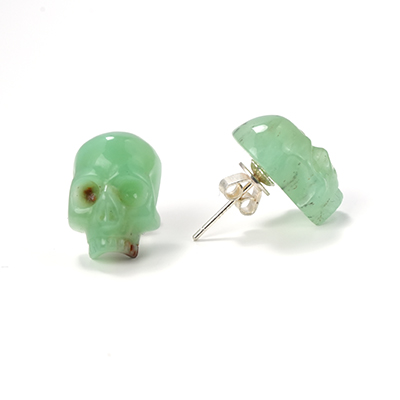  Chrysoprase Hand Carved Crystal Skull Earring, Skull Jewelry