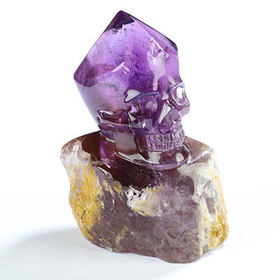 Gemstone 3.0" Amethyst Hand Carved Crystal Skull Fine Art Sculpture, Crystal Healing