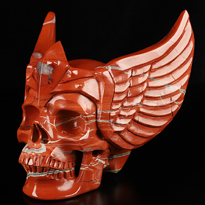 5.9" Red Jasper Hand Carved Guardian Crystal Skull Sculpture, Crystal Healing