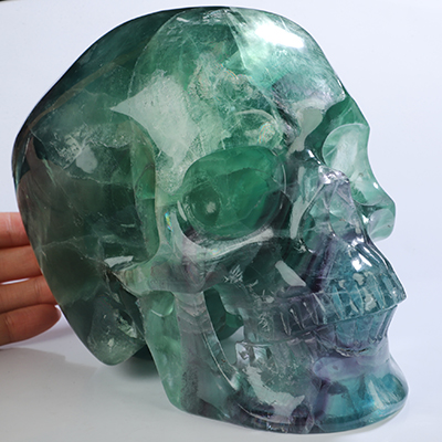 Super Realistic! Lifesized 6.9" Fluorite Hand Carved Crystal Skull, Crystal Healing