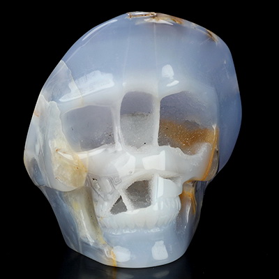 3.0" Blue Chalcedony Hand Carved Crystal Skull Fine Art Sculpture, Crystal Healing