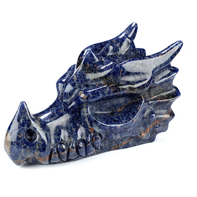 5.2" Sodalite Hand Carved Crystal Dragon Head Skull Sculpture, Crystal Healing