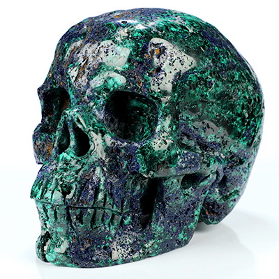 Gemstone Lifesized 6.1" Azurite & Malachite Hand Carved Crystal Skull, Crystal Healing