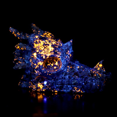 5.1" Yooperlites Hand Carved Crystal Dragon Skull Sculpture, Crystal Healing