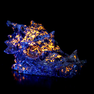 4.9" Yooperlites Hand Carved Crystal Dragon Skull Sculpture, Crystal Healing